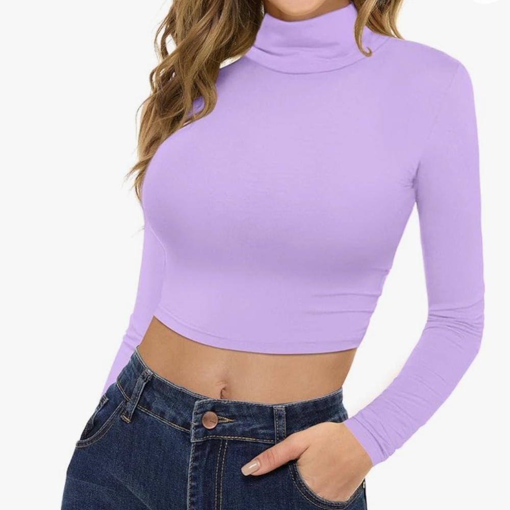 MSBasic Long Sleeve Turtleneck Crop Top Purple S 💜
